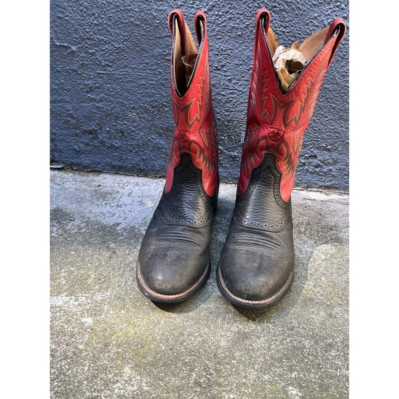 ARIAT Boots Men’s Black Red Fiery Leather Size 8.5D Cowboy - Picture 1 of 8